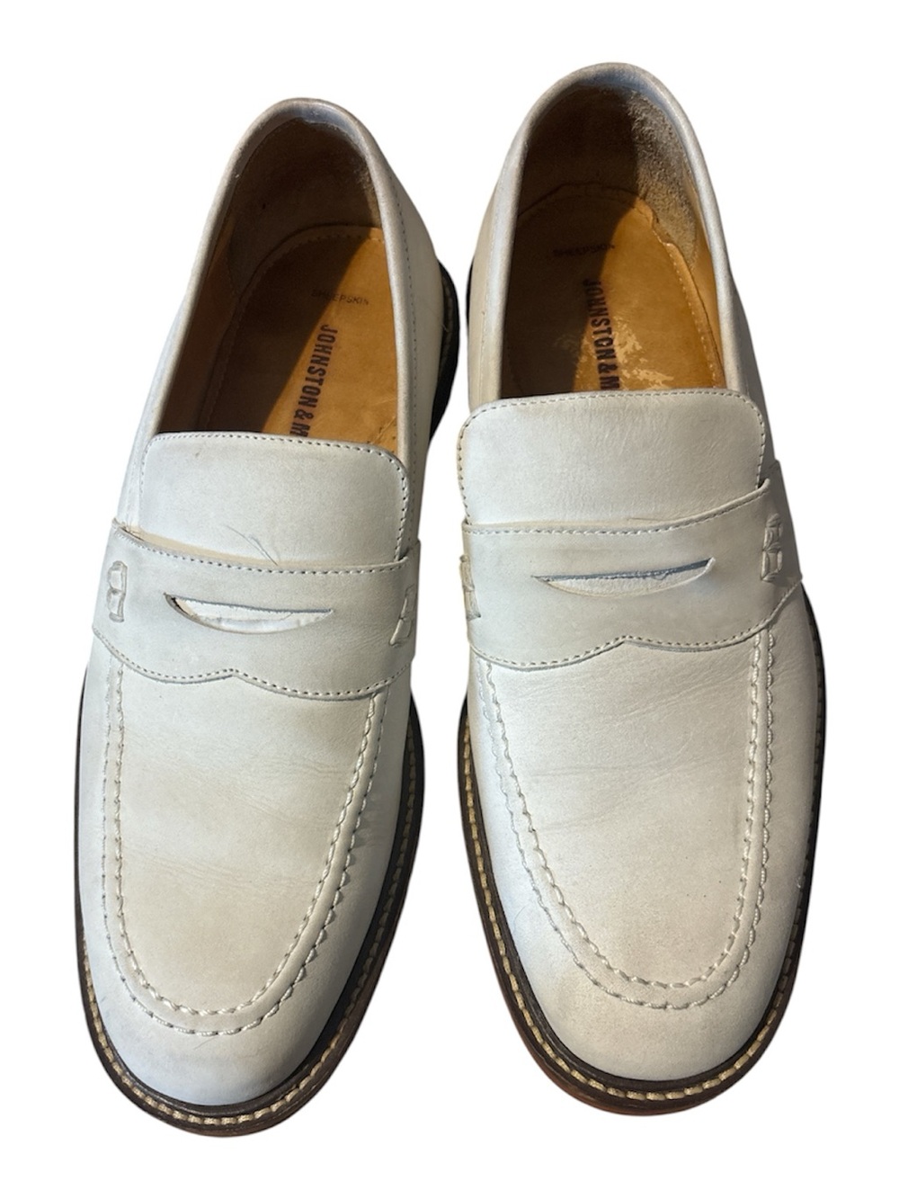 Johnston & Murphy Men's Cream Leather Penny Loafers